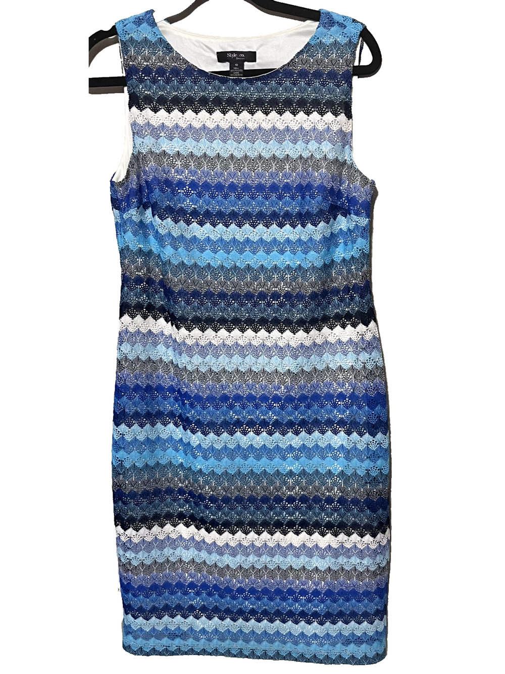 Style & Co Sheath Dress Shades of Blue Crochet sleeveless sz 10‎ Knee length